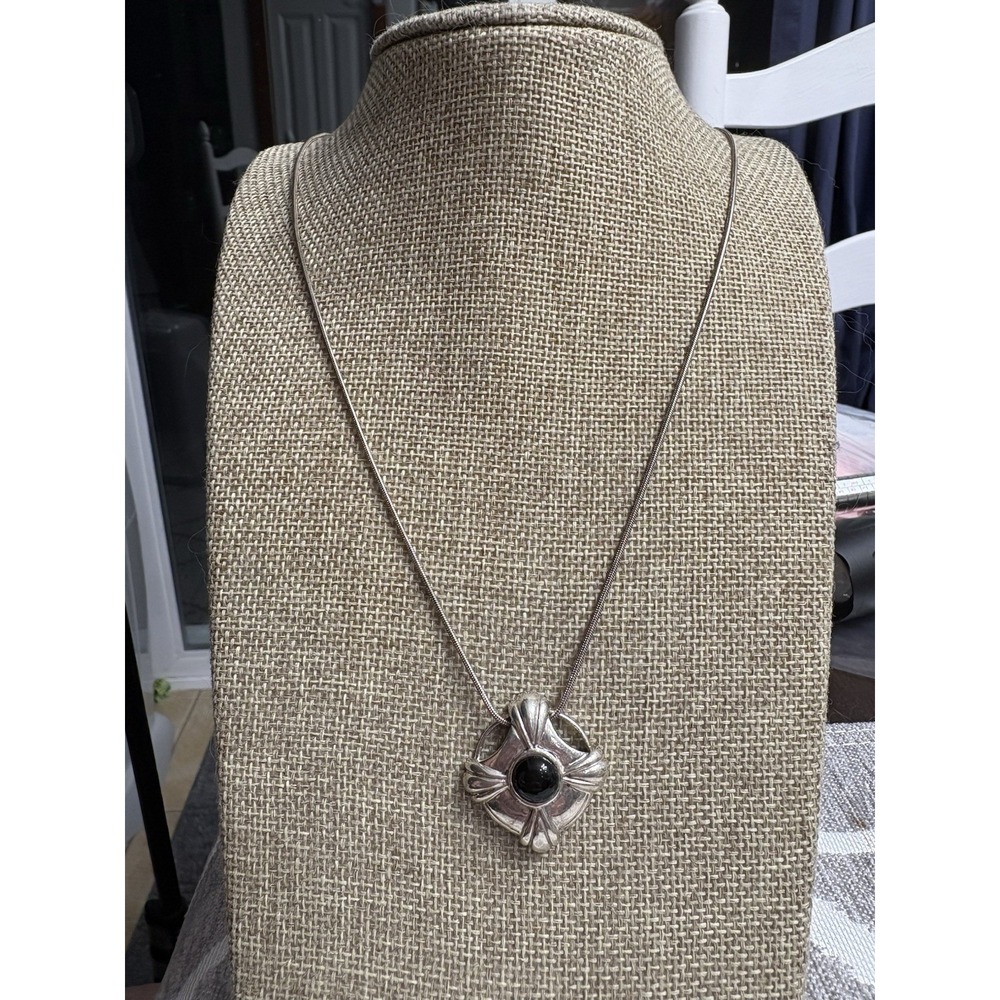 Sterling Silver Black Onyx Southwestern Pendant Necklace